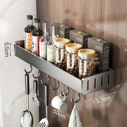 Wall Mounted Kitchen Shelf Organizer Aluminium Spice Storage Rack