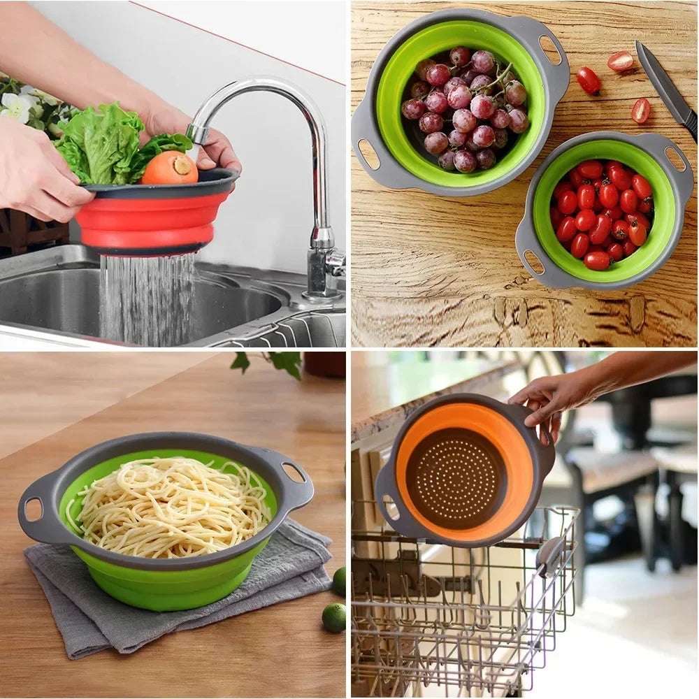 Silicone Drain Basket Food Washing Basket Strainer Colander