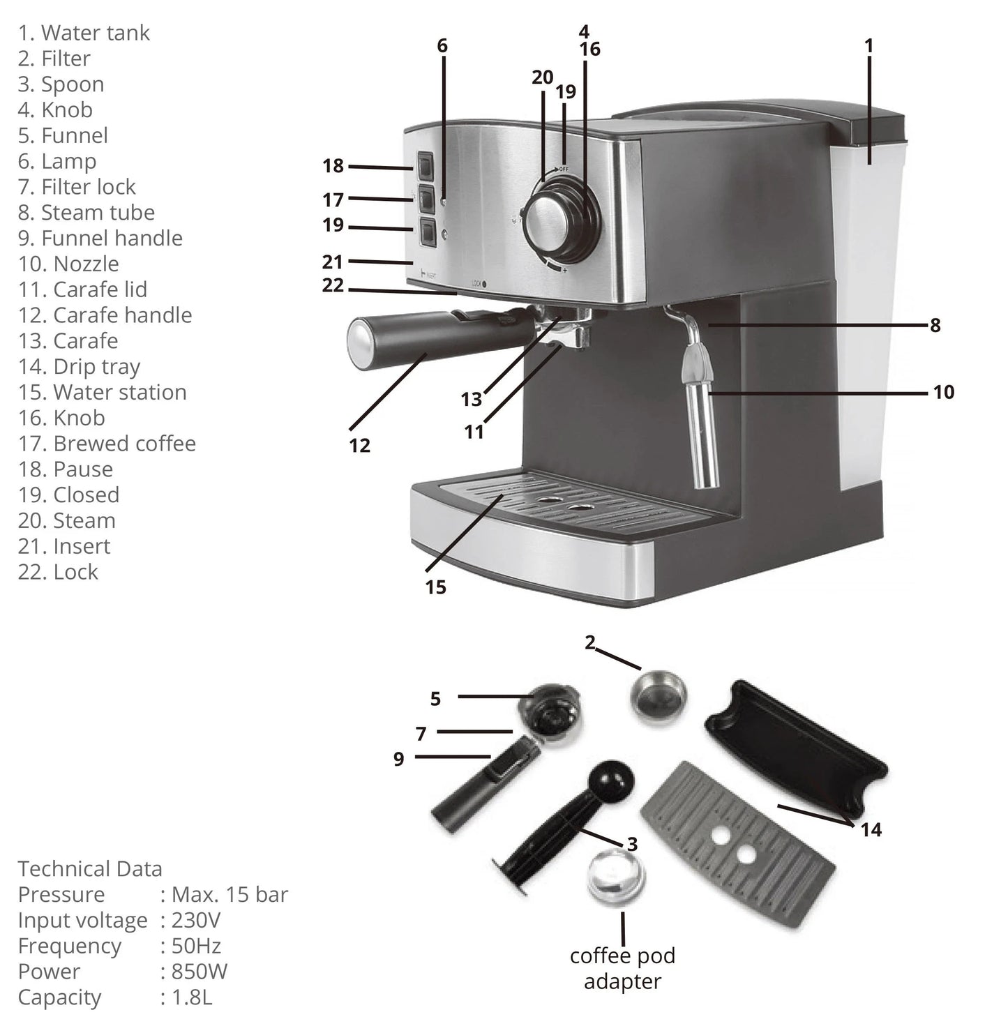 Houselin Espresso Machine 850w