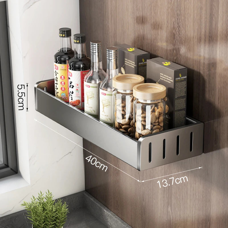 Wall Mounted Kitchen Shelf Organizer Aluminium Spice Storage Rack