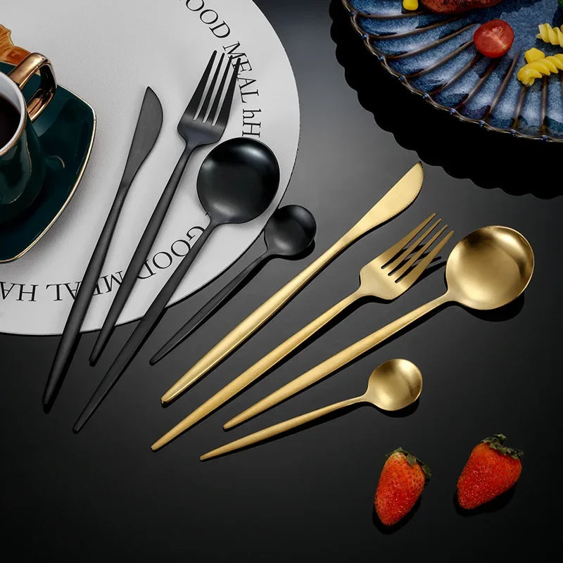 30Pcs/Set Cutlery Dinnerware Tableware Set Various Colors Stainless Steel Silver Gold Black