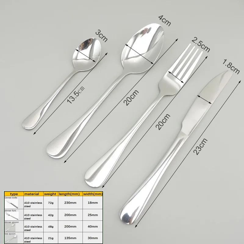 Silver Dinnerware Stainless Steel Luxury Cutlery Set