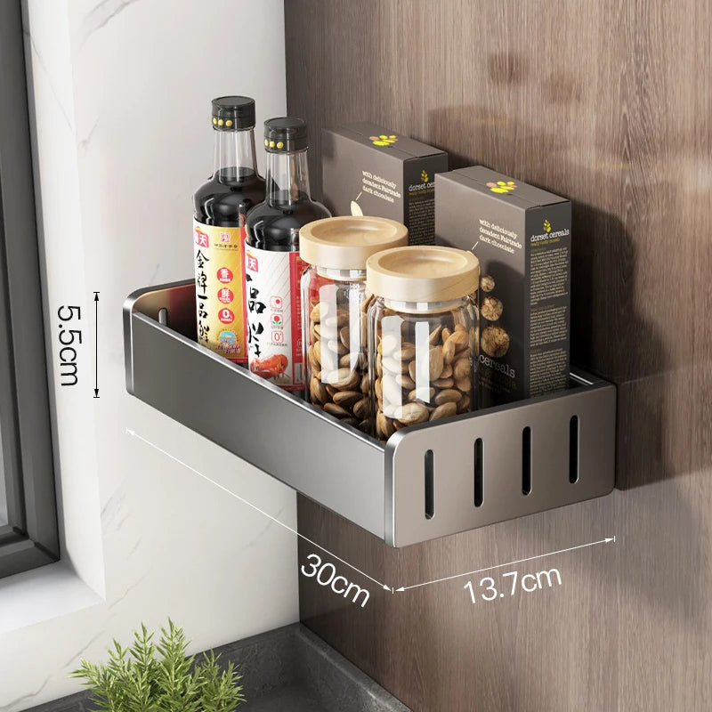 Wall Mounted Kitchen Shelf Organizer Aluminium Spice Storage Rack