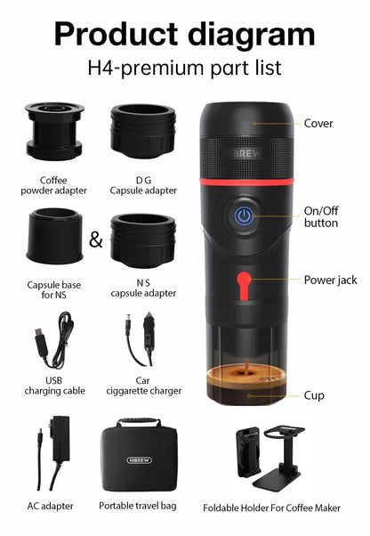 HiBREW Portable Coffee Machine for Car & Home DC12V Expresso Coffee Maker