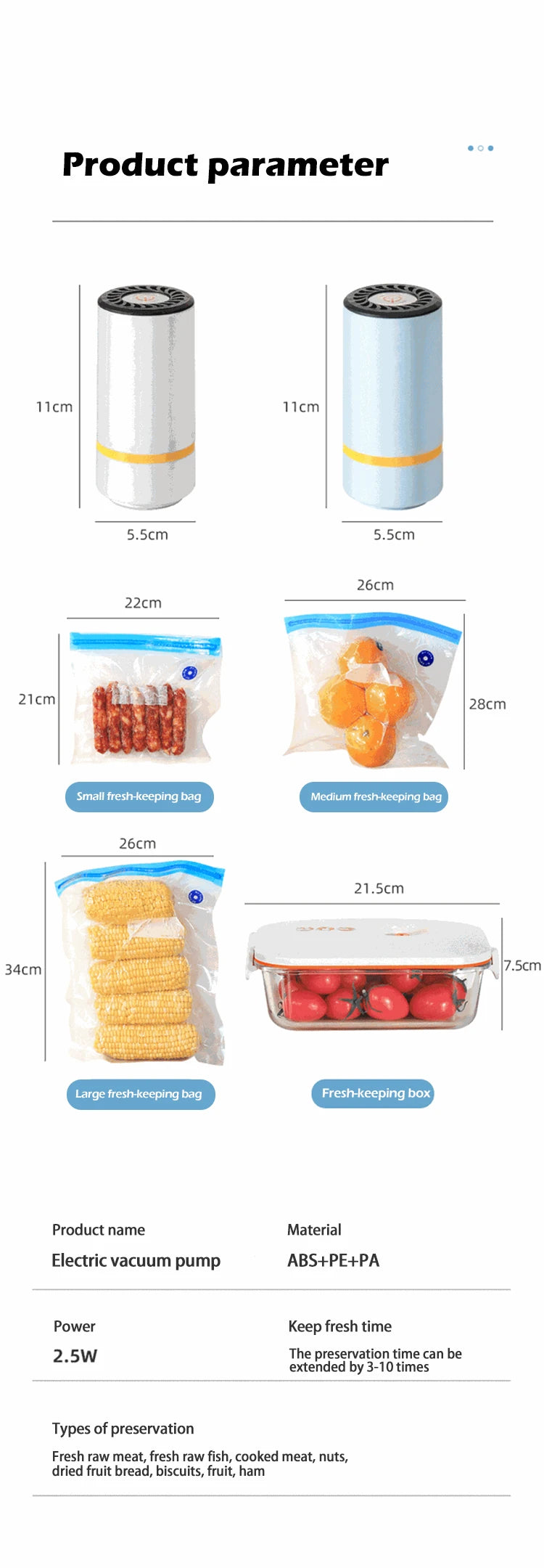 Electric Vacuum Sealer Pump USB Rechargeable + 5Pcs Reusable Vacuum Food Bags